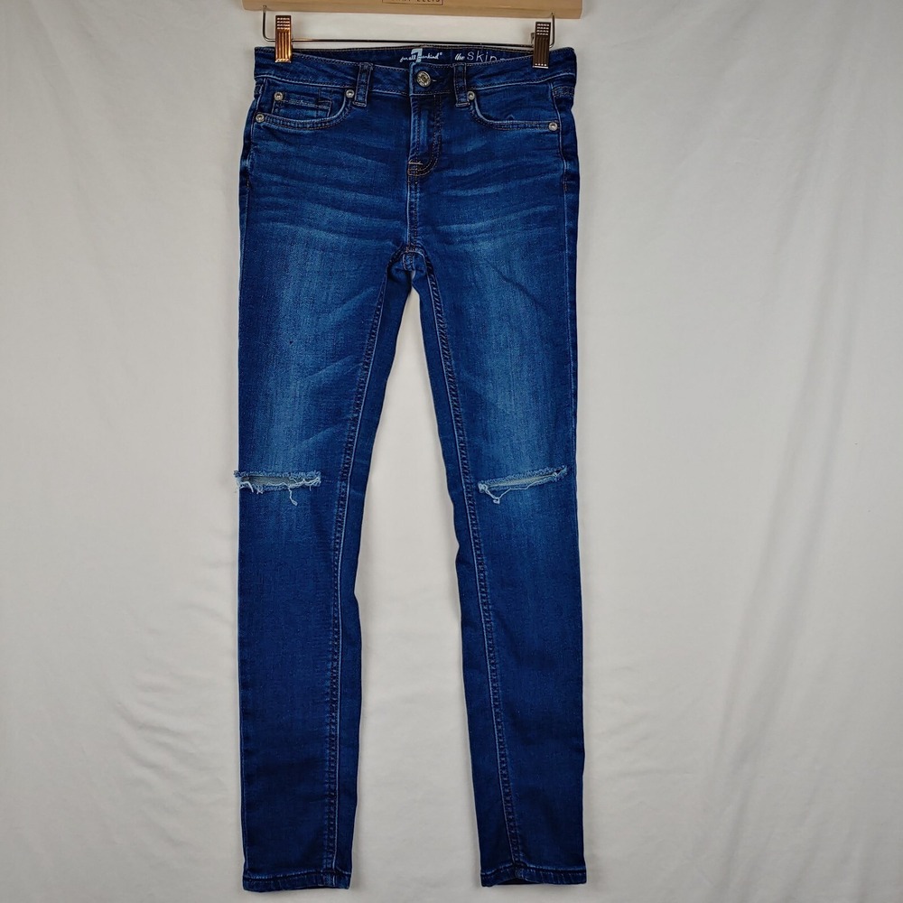 7 For All Mankind Jeans Girls 12 (26X25) Blue Skinny Dark Wash Distressed Denim